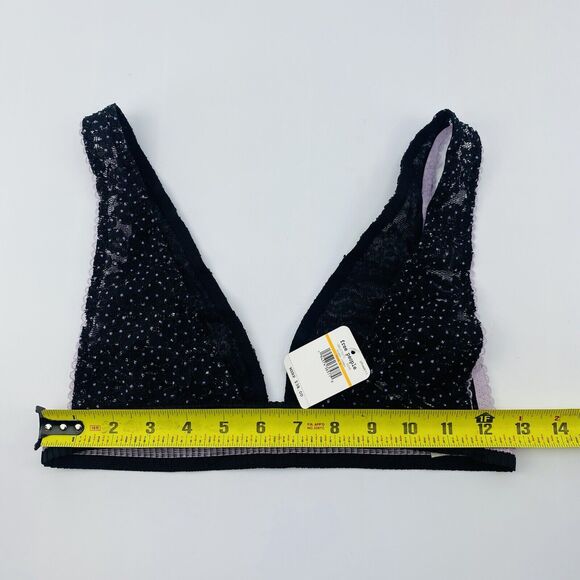 Free People Bralette Polka Dot Lace Striped Band Black Purple Size Small - Picture 7 of 8